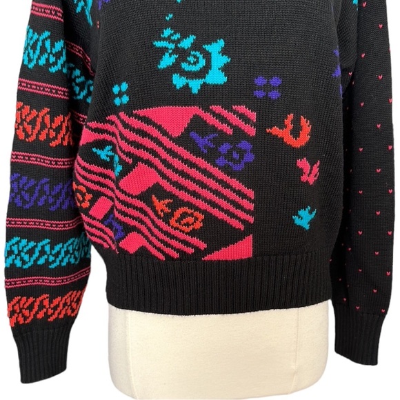 OSSI Skiwear Vintage Sweater 80s Wool Blend Black Pullover Made in Hong Kong M - Picture 5 of 16